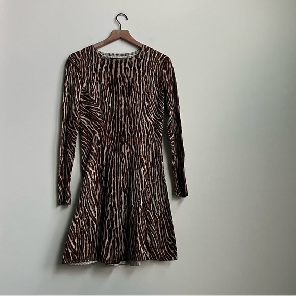 New Michael Kors Fit & Flare Leopard Animal Print Long Sleeve Sweater Dress Sm - Picture 4 of 14